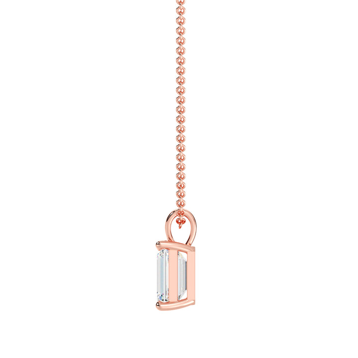 Elegant Emerald-Cut Lab-Grown Diamond Solitaire Pendant in 18K Rose Gold with 4-Prong Setting, IGI Certified, radiating modern elegance
