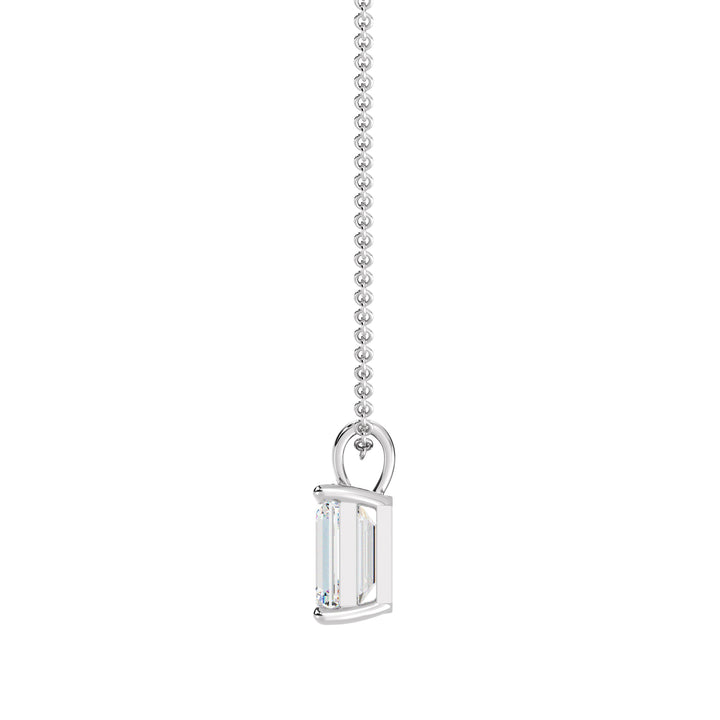 Elegant Emerald-Cut Lab-Grown Diamond Solitaire Pendant in 18K White Gold with 4-Prong Setting, IGI Certified, exuding classic brilliance.