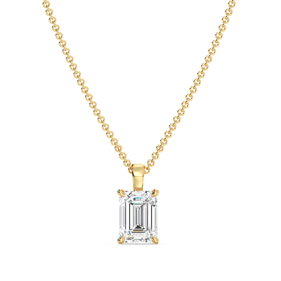 Elegant Emerald-Cut Lab-Grown Diamond Solitaire Pendant in 18K Yellow Gold with 4-Prong Setting, IGI Certified, showcasing timeless sophistication