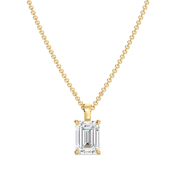 Elegant Emerald-Cut Lab-Grown Diamond Solitaire Pendant in 18K Yellow Gold with 4-Prong Setting, IGI Certified, showcasing timeless sophistication