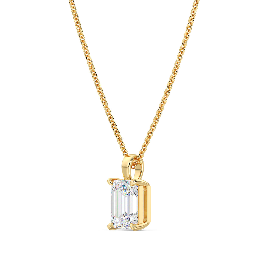 Elegant Emerald-Cut Lab-Grown Diamond Solitaire Pendant in 18K Yellow Gold with 4-Prong Setting, IGI Certified, showcasing timeless sophistication