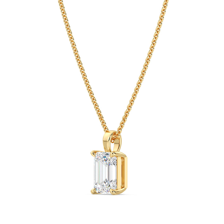 Elegant Emerald-Cut Lab-Grown Diamond Solitaire Pendant in 18K Yellow Gold with 4-Prong Setting, IGI Certified, showcasing timeless sophistication
