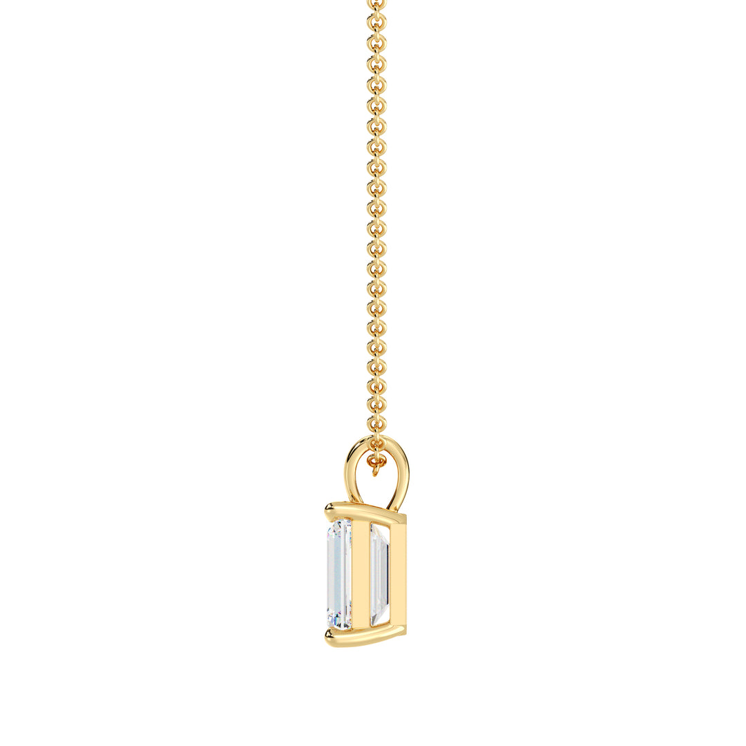 Elegant Emerald-Cut Lab-Grown Diamond Solitaire Pendant in 18K Yellow Gold with 4-Prong Setting, IGI Certified, showcasing timeless sophistication