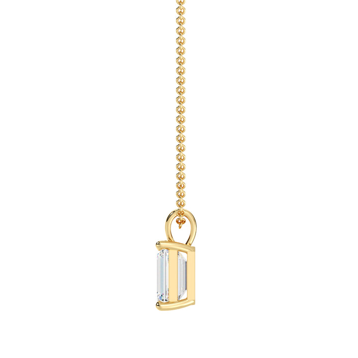 Elegant Emerald-Cut Lab-Grown Diamond Solitaire Pendant in 18K Yellow Gold with 4-Prong Setting, IGI Certified, showcasing timeless sophistication