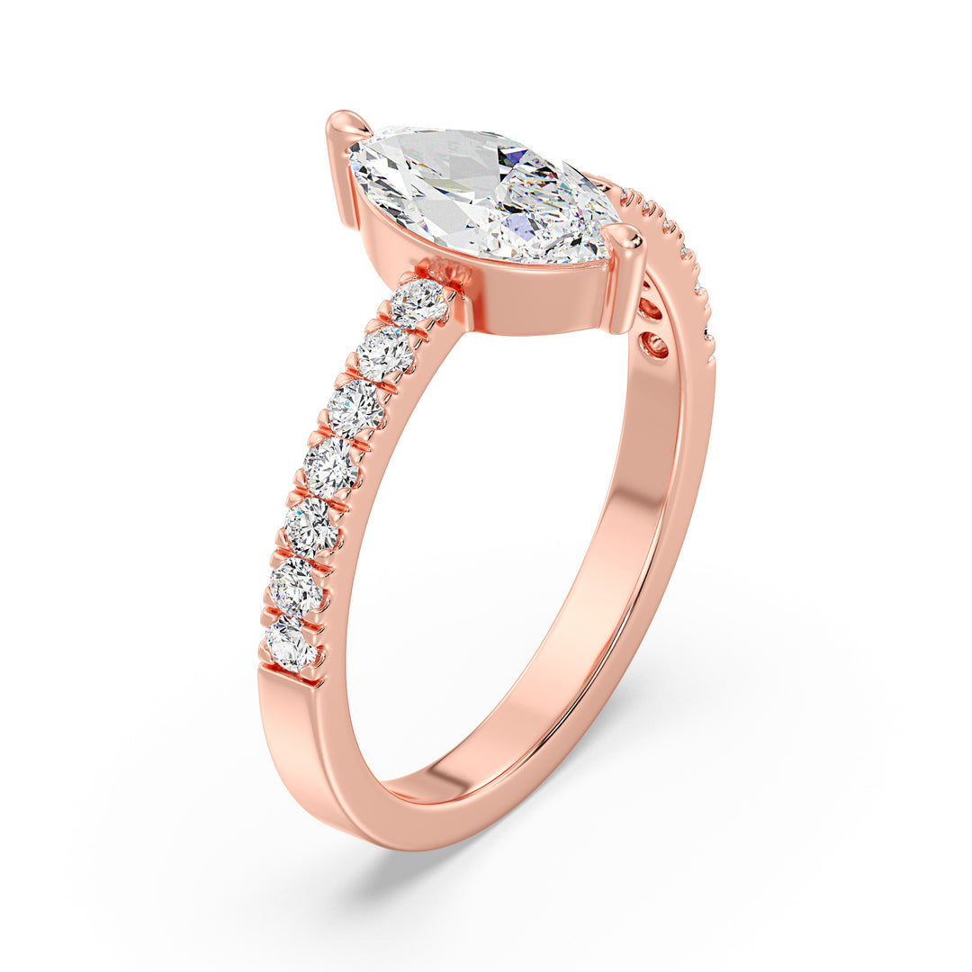 Sophisticated Marquise-Cut Lab-Grown Diamond Open Cuff Pavé Engagement Ring in 18K Rose Gold with a dazzling marquise diamond and pavé details
