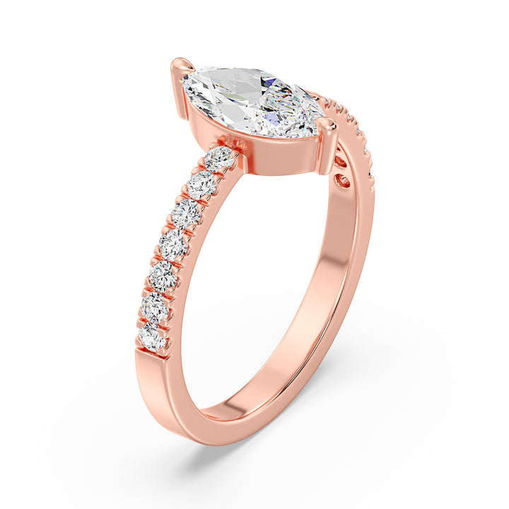 Sophisticated Marquise-Cut Lab-Grown Diamond Open Cuff Pavé Engagement Ring in 18K Rose Gold with a dazzling marquise diamond and pavé details