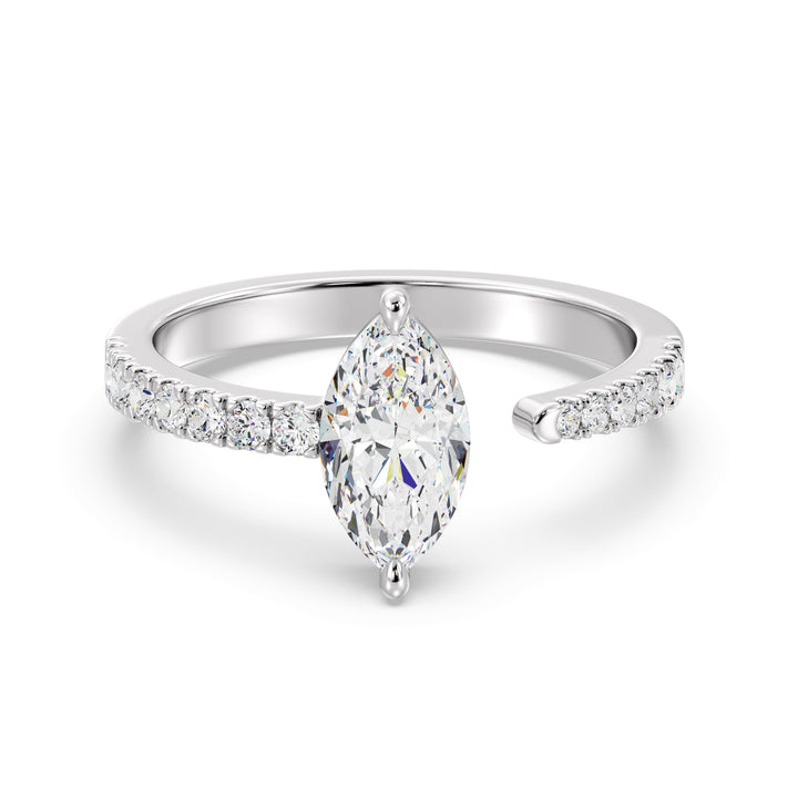 Timeless Marquise-Cut Lab-Grown Diamond Open Cuff Pavé Engagement Ring in 18K White Gold showcasing a brilliant marquise center diamond and pavé side stones