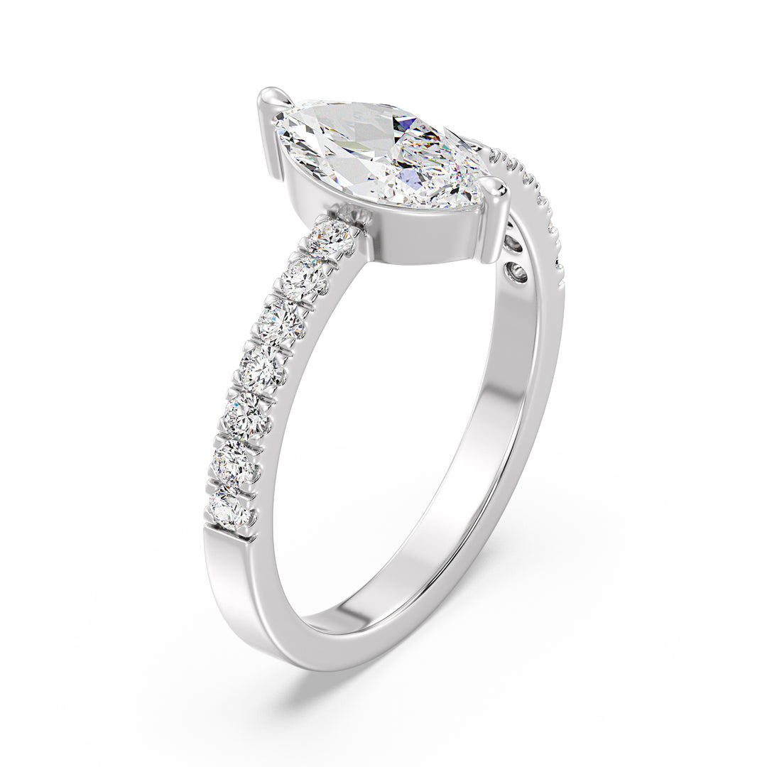 Timeless Marquise-Cut Lab-Grown Diamond Open Cuff Pavé Engagement Ring in 18K White Gold showcasing a brilliant marquise center diamond and pavé side stones