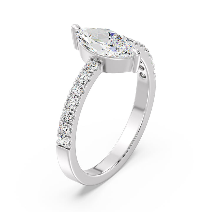 Timeless Marquise-Cut Lab-Grown Diamond Open Cuff Pavé Engagement Ring in 18K White Gold showcasing a brilliant marquise center diamond and pavé side stones