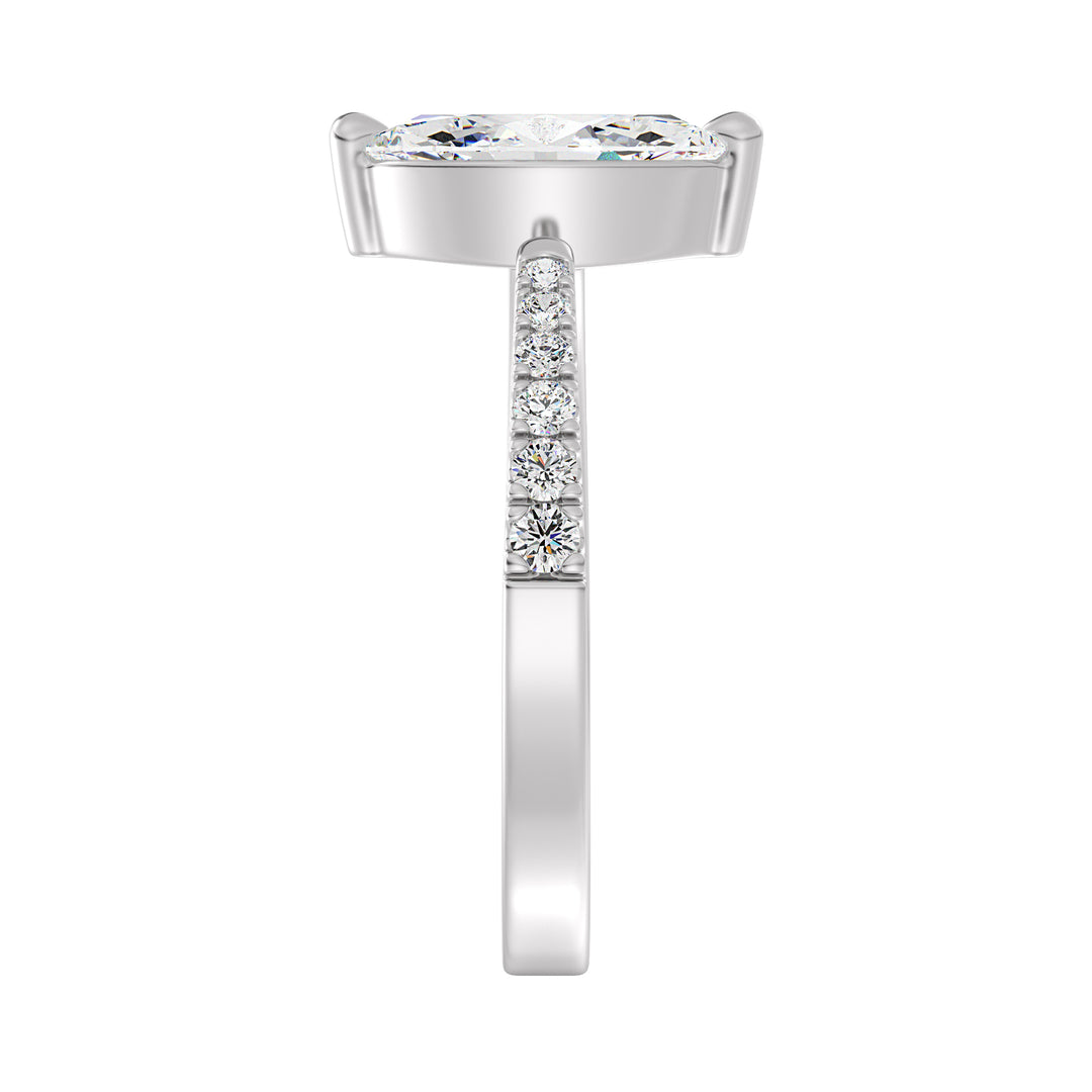 Timeless Marquise-Cut Lab-Grown Diamond Open Cuff Pavé Engagement Ring in 18K White Gold showcasing a brilliant marquise center diamond and pavé side stones
