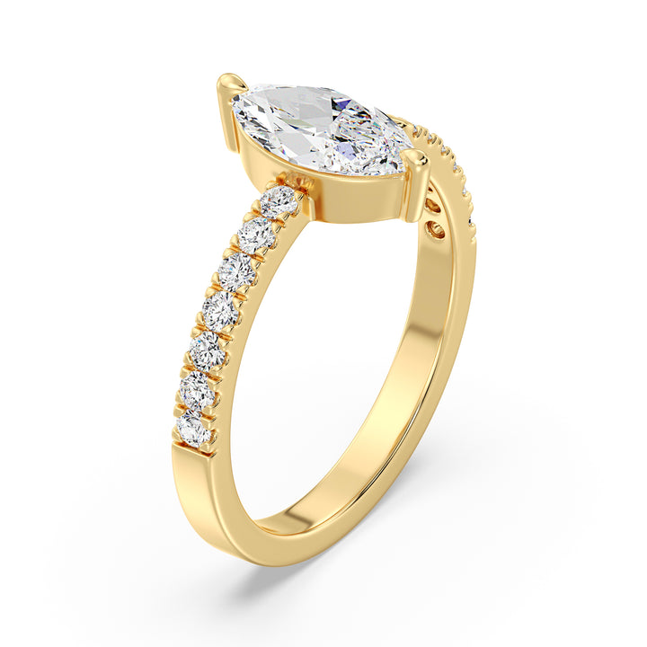 Elegant Marquise-Cut Lab-Grown Diamond Open Cuff Pavé Engagement Ring in 18K Yellow Gold featuring a stunning marquise center stone and sparkling pavé accents