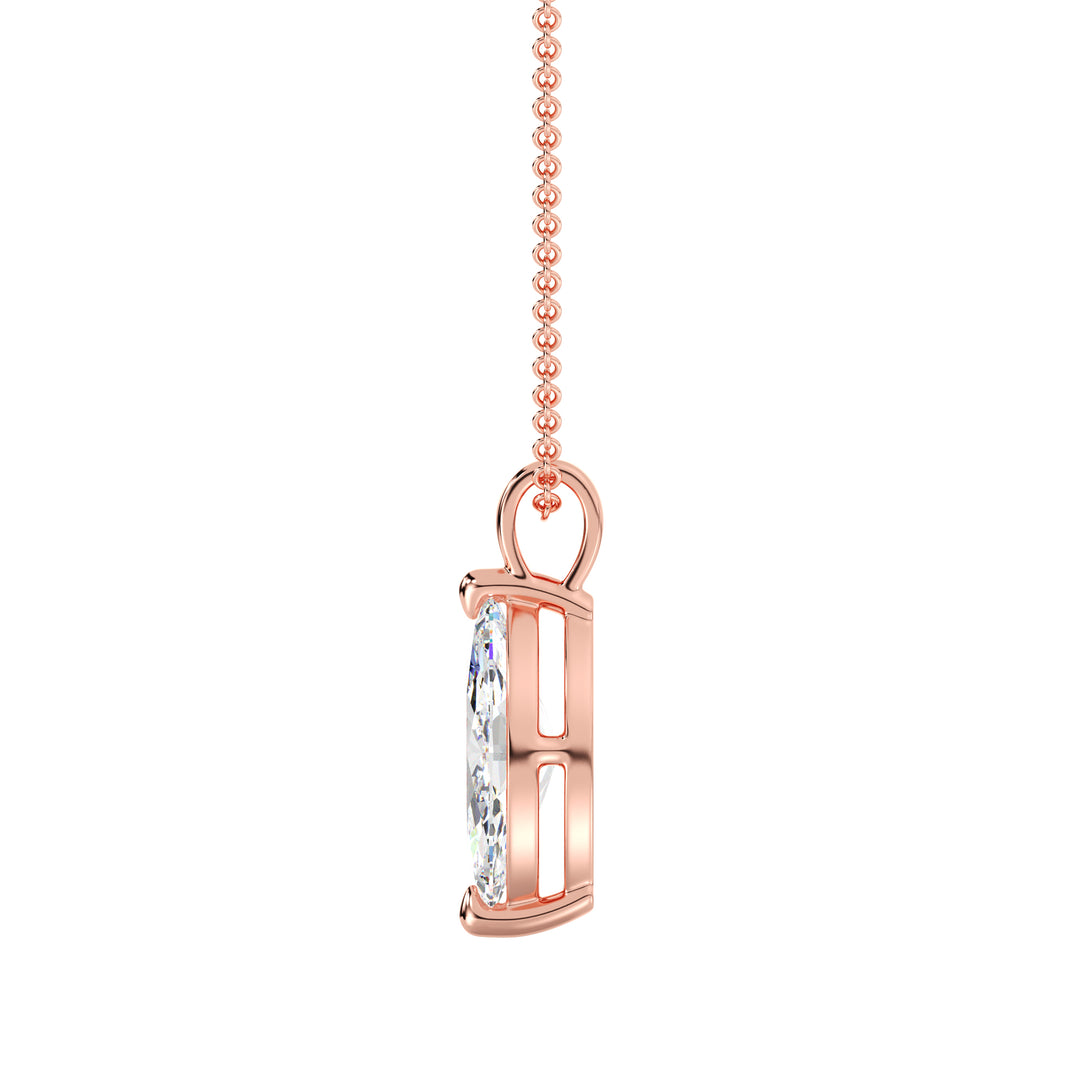 Elegant Marquise-Cut Lab-Grown Diamond Solitaire Pendant in 18K Rose Gold with a timeless two-claw prong setting, highlighting a stunning marquise-cut diamond