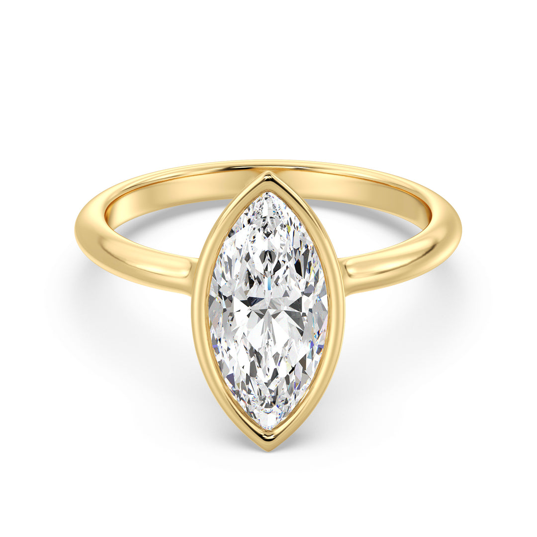 Elegant Marquise-Cut Bezel-Set Lab-Grown Diamond Solitaire Ring in 18K Yellow Gold, showcasing a timeless design with a stunning marquise-cut diamond