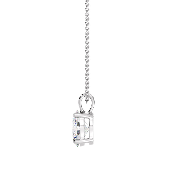 Elegant Oval-Cut Lab-Grown Diamond Solitaire Pendant in 18K White Gold with a sleek 4-claw setting, featuring a sparkling oval diamond and the modern shine of white gold.