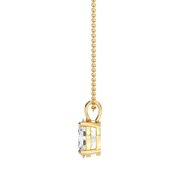 Elegant Oval-Cut Lab-Grown Diamond Solitaire Pendant in 18K Yellow Gold with a classic 4-claw setting, showcasing a radiant oval diamond and the warm glow of yellow gold.