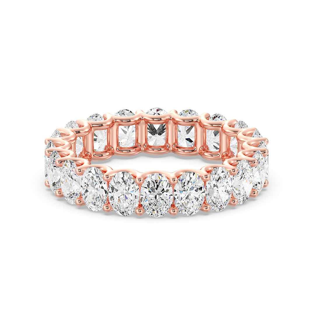 Refined Oval Lab-Grown Diamond Scallop Eternity Band in 18K Rose Gold adorned with 20 dazzling oval-shaped diamonds set in a shared prong with a scalloped side design.