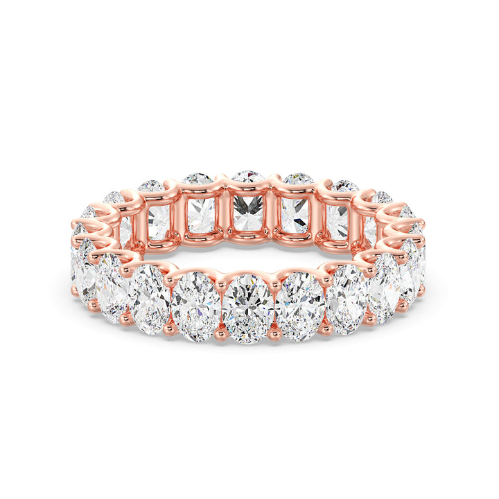 Refined Oval Lab-Grown Diamond Scallop Eternity Band in 18K Rose Gold adorned with 20 dazzling oval-shaped diamonds set in a shared prong with a scalloped side design.