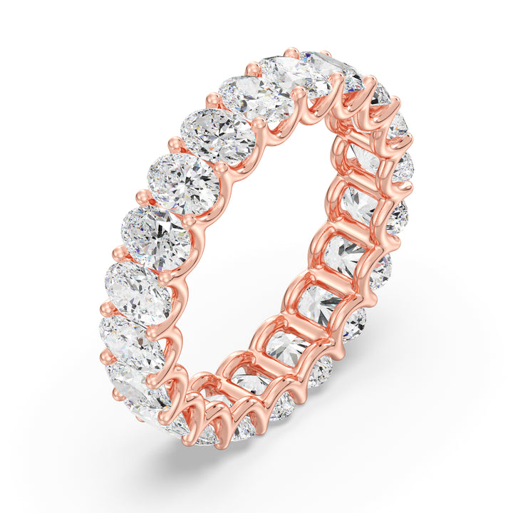 Refined Oval Lab-Grown Diamond Scallop Eternity Band in 18K Rose Gold adorned with 20 dazzling oval-shaped diamonds set in a shared prong with a scalloped side design.