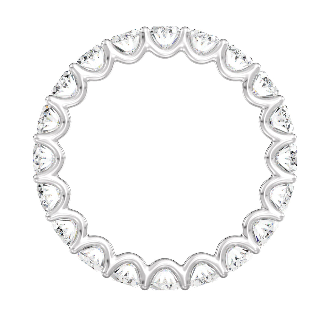 Timeless Oval Lab-Grown Diamond Scallop Eternity Band in 18K White Gold showcasing 20 brilliant oval-shaped diamonds in a shared prong setting with a scalloped side profile.