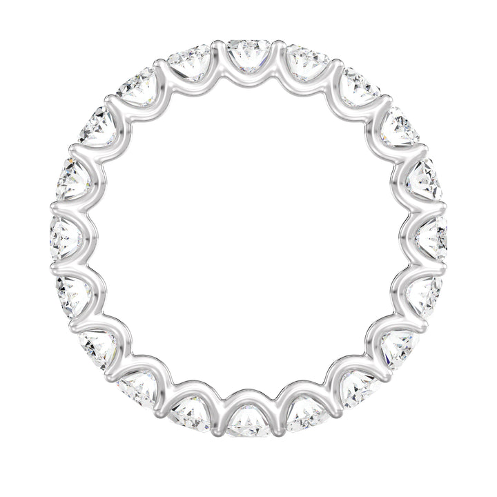 Timeless Oval Lab-Grown Diamond Scallop Eternity Band in 18K White Gold showcasing 20 brilliant oval-shaped diamonds in a shared prong setting with a scalloped side profile.
