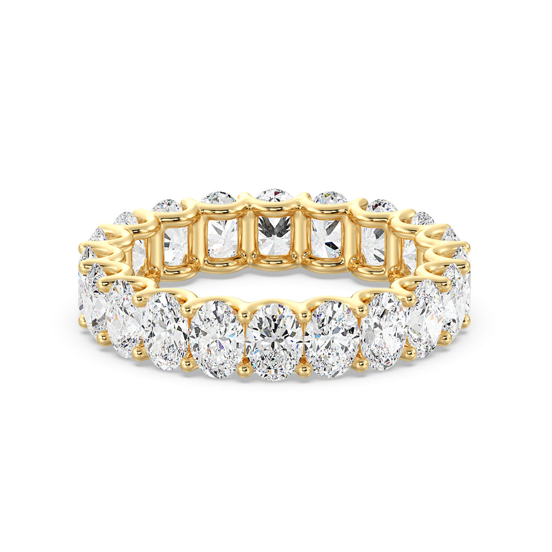 Elegant Oval Lab-Grown Diamond Scallop Eternity Band in 18K Yellow Gold featuring 20 sparkling oval-shaped diamonds with a delicate scalloped side profile