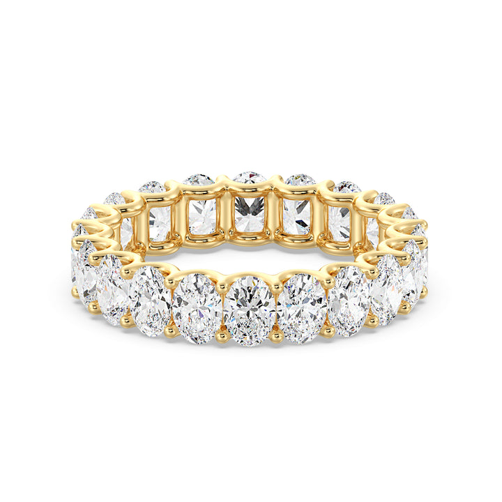 Elegant Oval Lab-Grown Diamond Scallop Eternity Band in 18K Yellow Gold featuring 20 sparkling oval-shaped diamonds with a delicate scalloped side profile