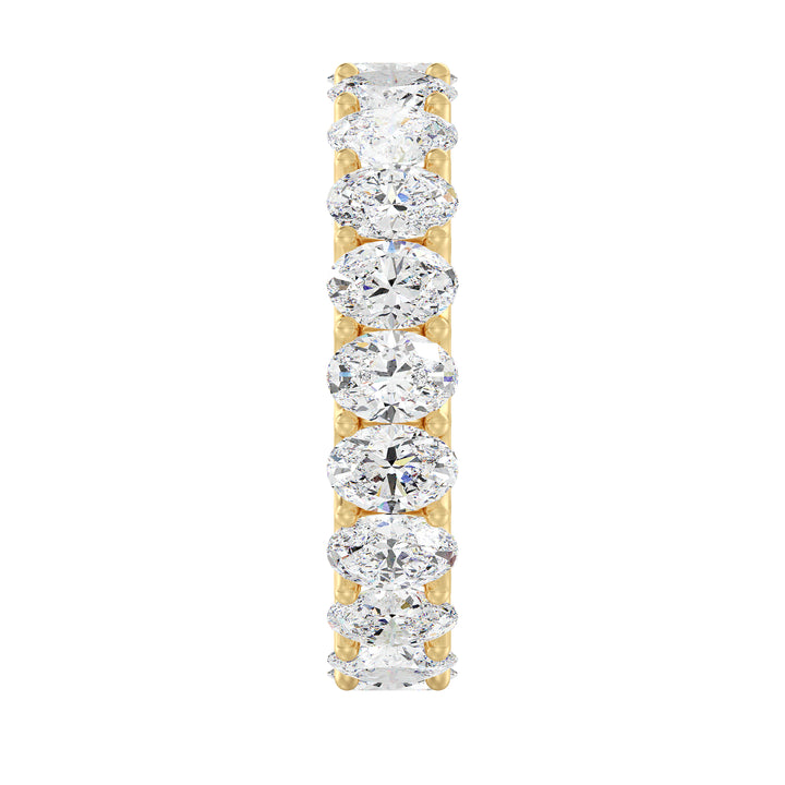 Elegant Oval Lab-Grown Diamond Scallop Eternity Band in 18K Yellow Gold featuring 20 sparkling oval-shaped diamonds with a delicate scalloped side profile