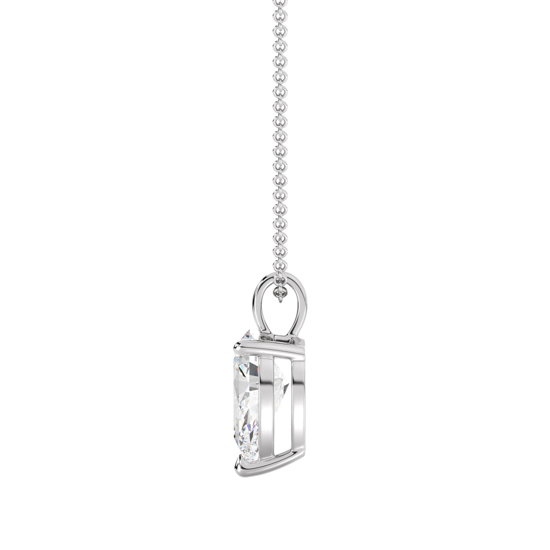 Pear-Cut Lab-Grown Diamond Solitaire Pendant in 18K White Gold with a sleek 3-claw prong setting, accentuating the brilliance of an EF color, VS clarity diamond.