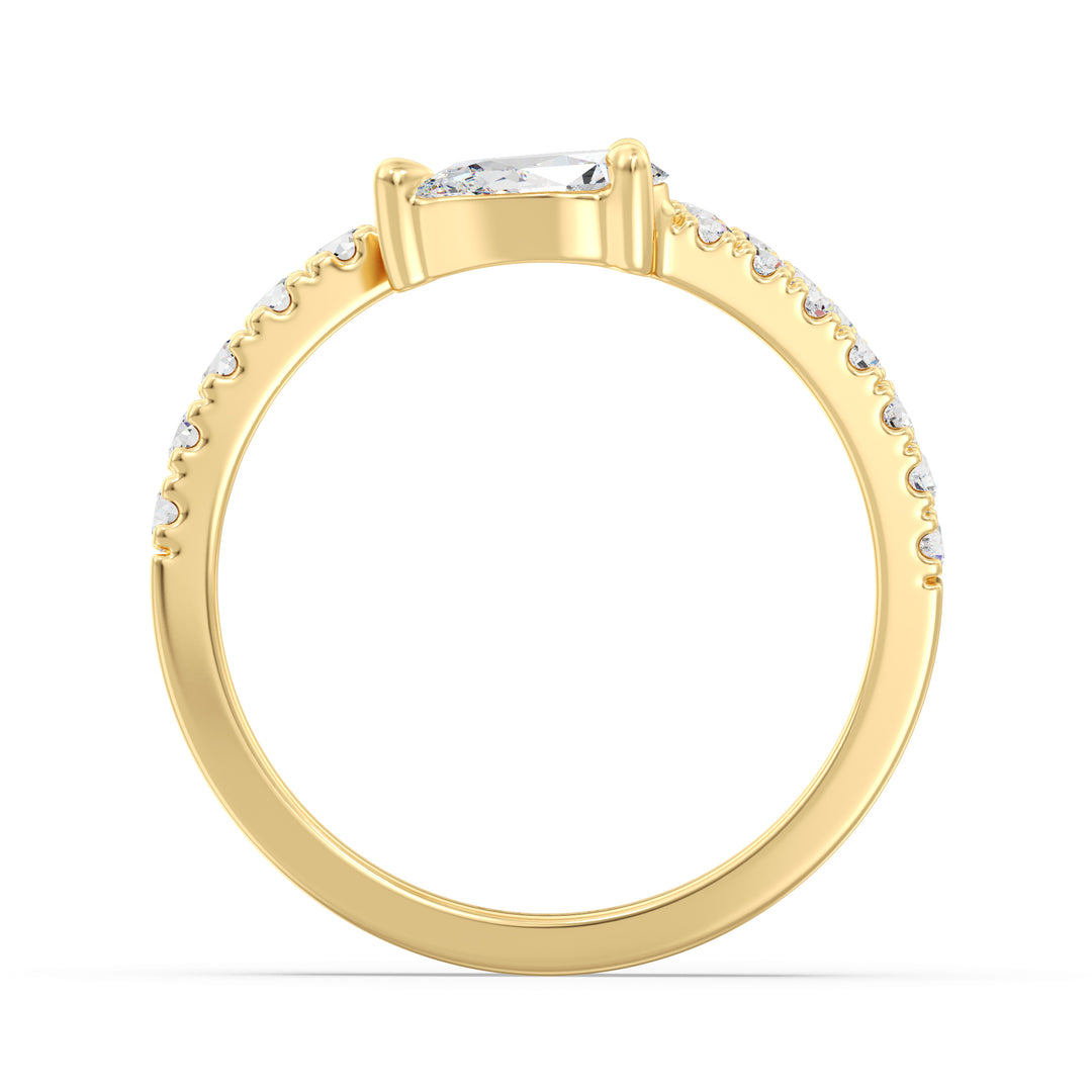 Elegant pear-shaped lab-grown diamond adjustable open cuff ring in 18K yellow gold with a 0.50-carat pear-shaped diamond centerpiece and round-cut accent diamonds