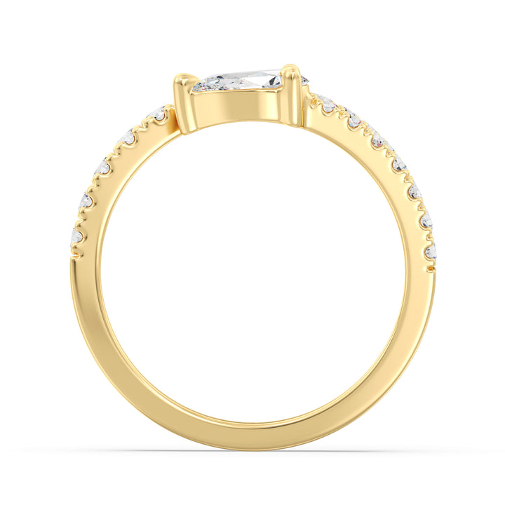 Elegant pear-shaped lab-grown diamond adjustable open cuff ring in 18K yellow gold with a 0.50-carat pear-shaped diamond centerpiece and round-cut accent diamonds
