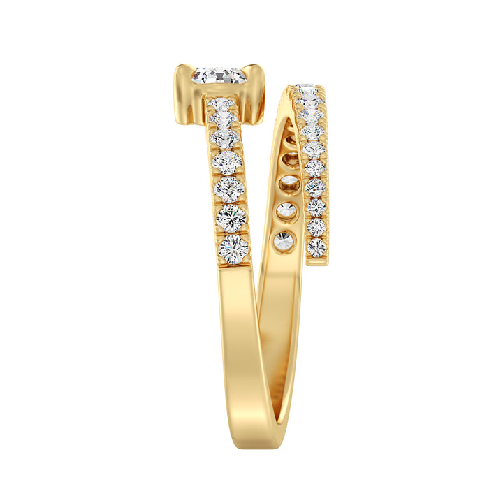 Elegant pear-shaped lab-grown diamond adjustable open cuff ring in 18K yellow gold with a 0.50-carat pear-shaped diamond centerpiece and round-cut accent diamonds
