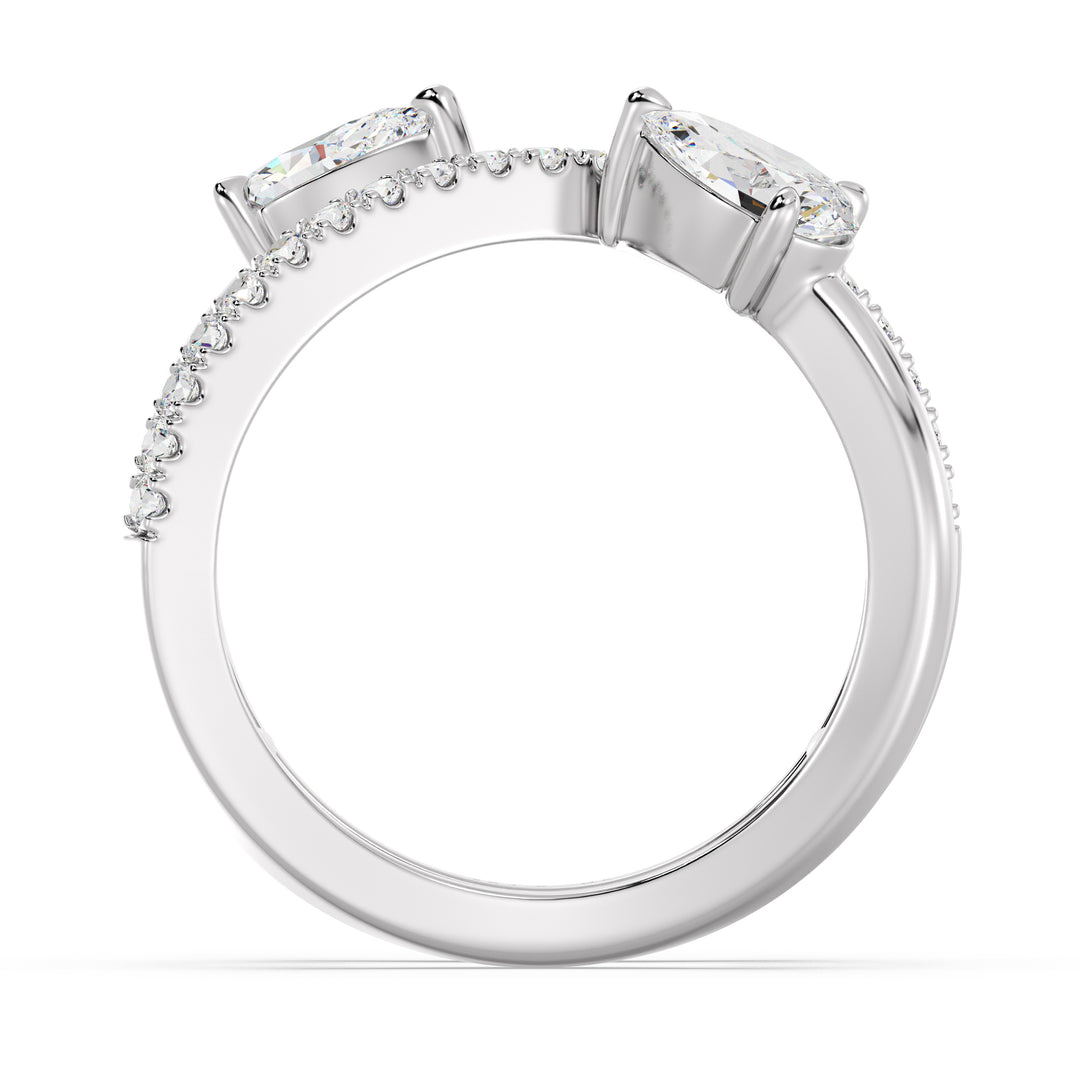 Elegant Pear-Shaped Lab-Grown Diamond Dual-Stone Twisted Ring in 18K White Gold with two 0.50-carat pear-cut diamonds and 21 brilliant round-cut side stones