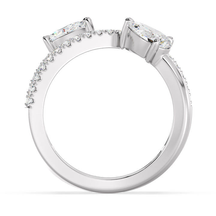 Elegant Pear-Shaped Lab-Grown Diamond Dual-Stone Twisted Ring in 18K White Gold with two 0.50-carat pear-cut diamonds and 21 brilliant round-cut side stones