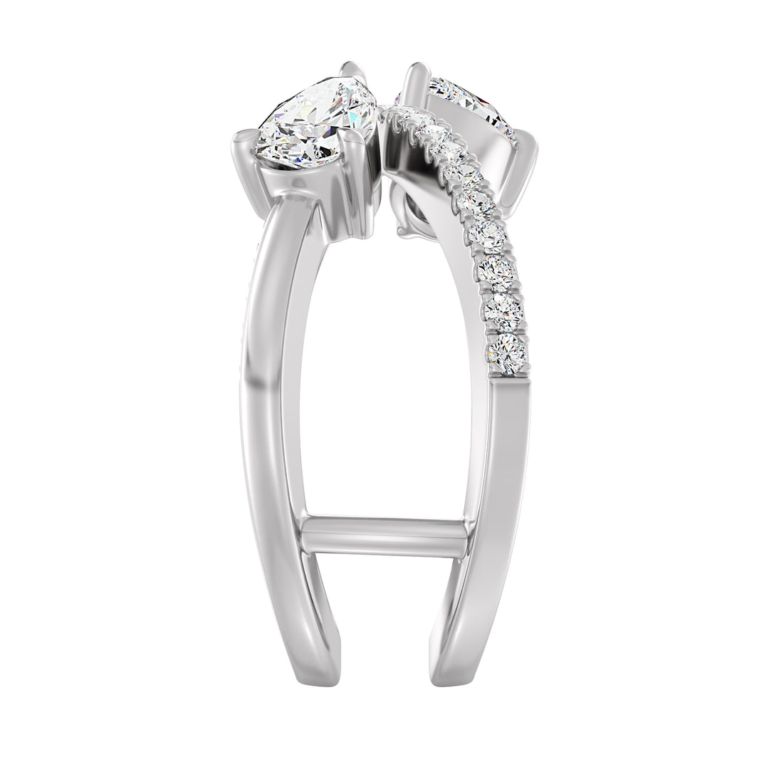 Elegant Pear-Shaped Lab-Grown Diamond Dual-Stone Twisted Ring in 18K White Gold with two 0.50-carat pear-cut diamonds and 21 brilliant round-cut side stones