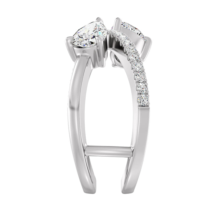 Elegant Pear-Shaped Lab-Grown Diamond Dual-Stone Twisted Ring in 18K White Gold with two 0.50-carat pear-cut diamonds and 21 brilliant round-cut side stones