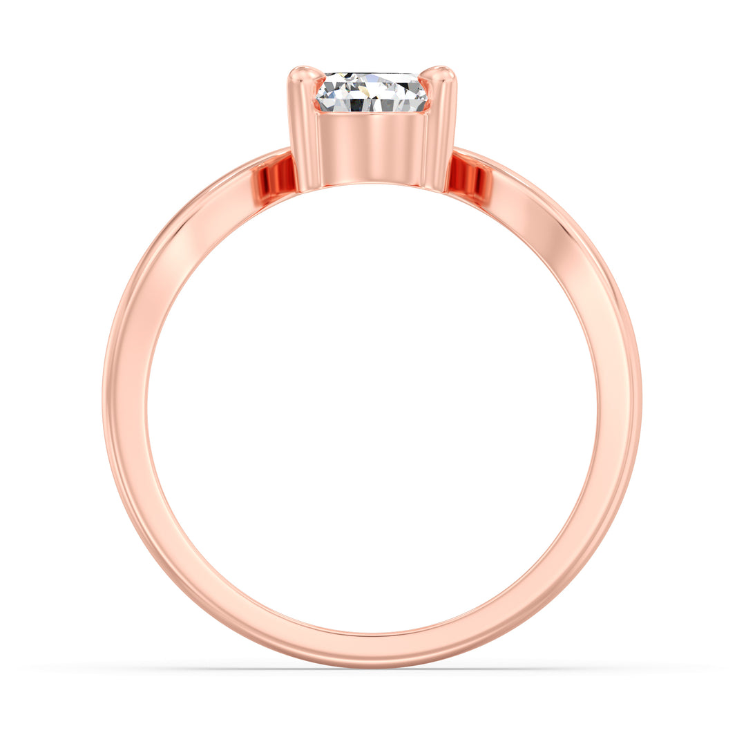 Elegant Pear-Cut Lab-Grown Diamond Solitaire Ring with Curved V-Shaped Band in 18K Rose Gold, featuring a modern and romantic design