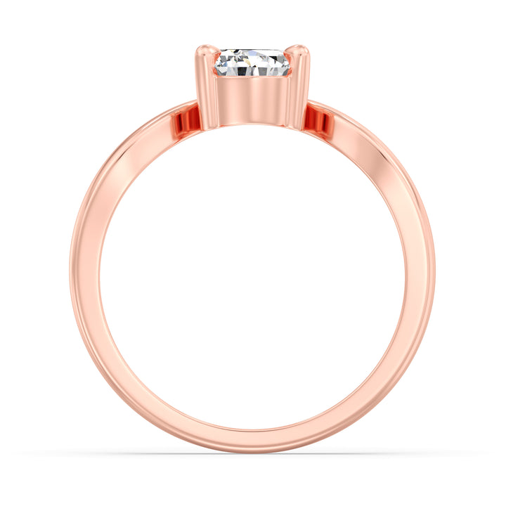 Elegant Pear-Cut Lab-Grown Diamond Solitaire Ring with Curved V-Shaped Band in 18K Rose Gold, featuring a modern and romantic design