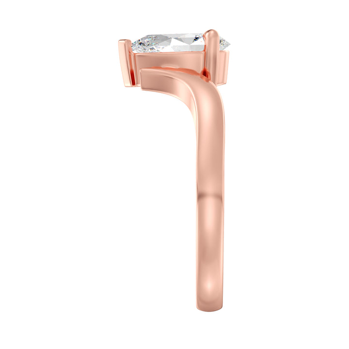 Elegant Pear-Cut Lab-Grown Diamond Solitaire Ring with Curved V-Shaped Band in 18K Rose Gold, featuring a modern and romantic design