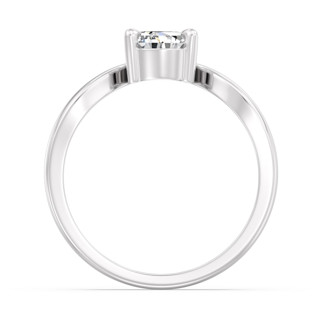 Elegant Pear-Cut Lab-Grown Diamond Solitaire Ring with Curved V-Shaped Band in 18K White Gold, exuding classic sophistication and shine