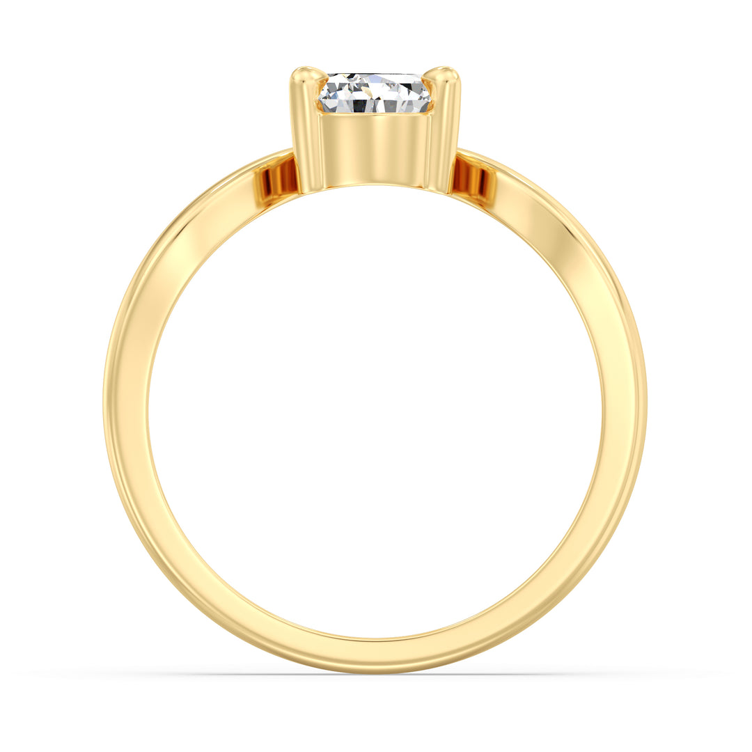 Elegant Pear-Cut Lab-Grown Diamond Solitaire Ring with Curved V-Shaped Band in 18K Yellow Gold, showcasing timeless elegance and brilliance