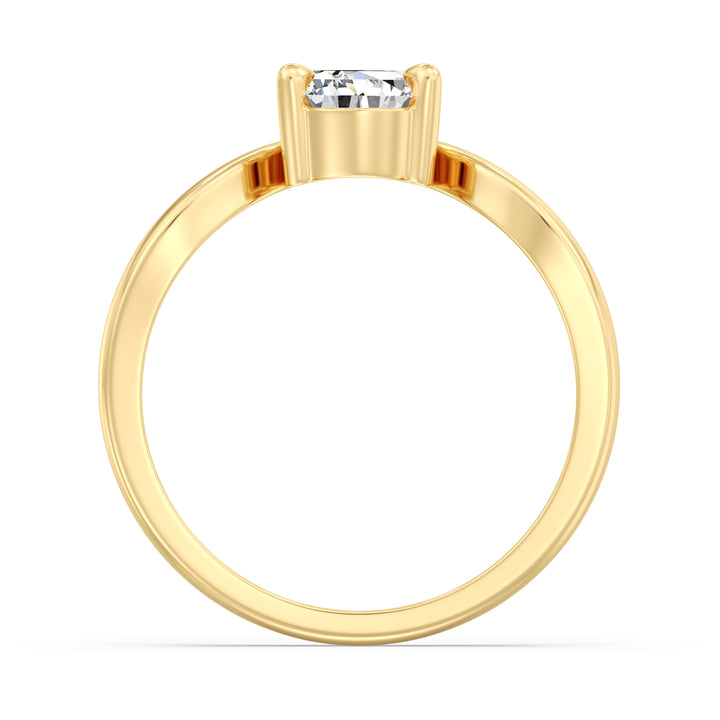 Elegant Pear-Cut Lab-Grown Diamond Solitaire Ring with Curved V-Shaped Band in 18K Yellow Gold, showcasing timeless elegance and brilliance