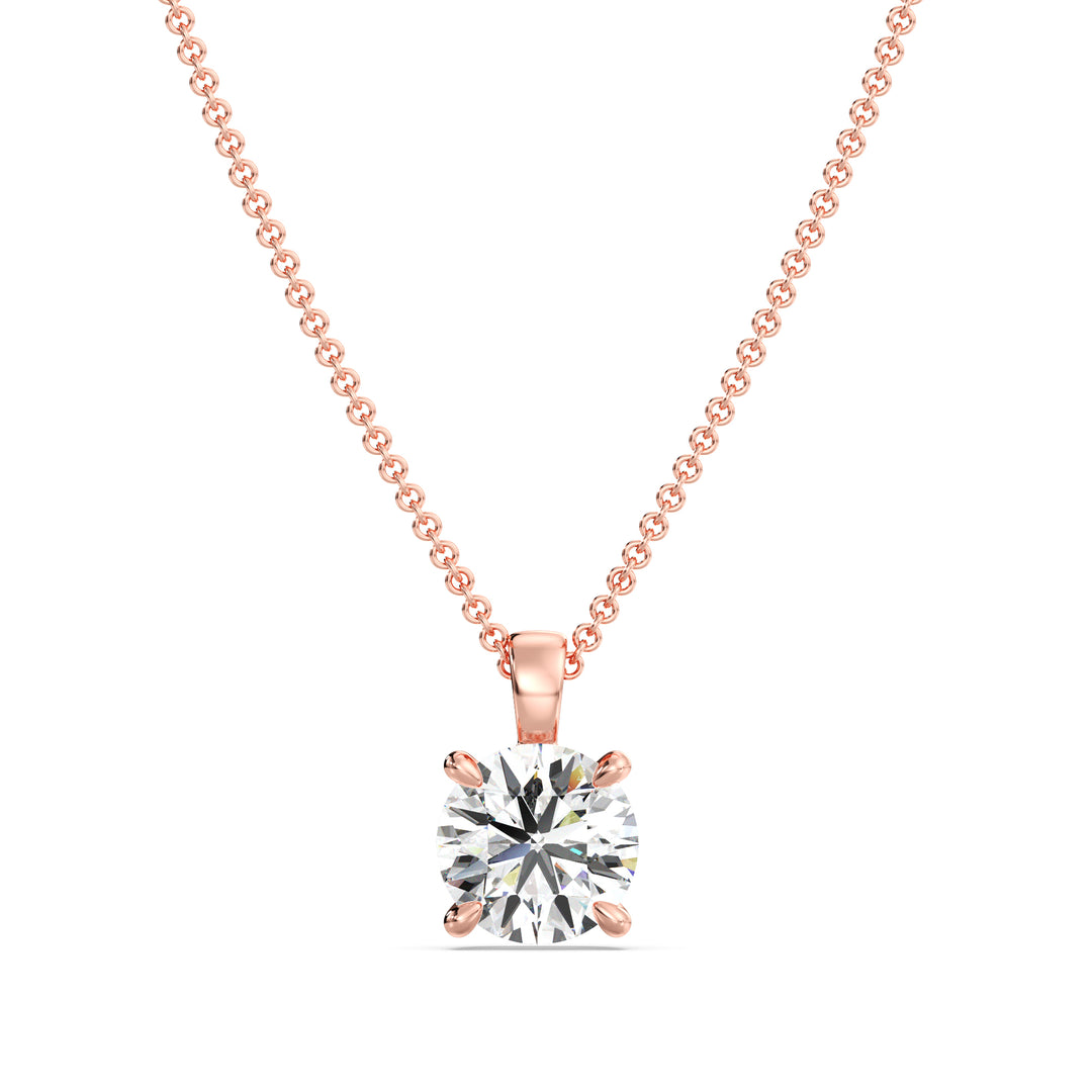 Round-Cut Lab-Grown Diamond Solitaire Pendant in 18K Rose Gold with a classic 4-prong setting, highlighting the elegance of a sparkling lab-grown diamond. Chain not included.