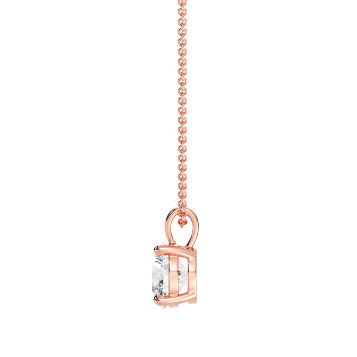 Round-Cut Lab-Grown Diamond Solitaire Pendant in 18K Rose Gold with a classic 4-prong setting, highlighting the elegance of a sparkling lab-grown diamond. Chain not included.