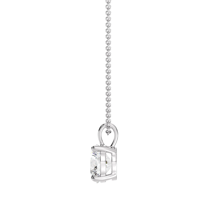Round-Cut Lab-Grown Diamond Solitaire Pendant in 18K White Gold with a classic 4-prong setting, emphasizing the brilliance of a lab-grown diamond. Chain not included