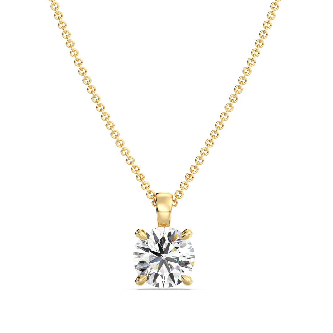 Round-Cut Lab-Grown Diamond Solitaire Pendant in 18K Yellow Gold with a classic 4-prong setting, showcasing a brilliant lab-grown diamond. Chain not included