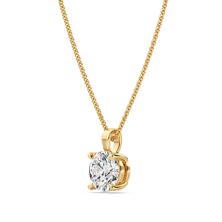 Round-Cut Lab-Grown Diamond Solitaire Pendant in 18K Yellow Gold with a classic 4-prong setting, showcasing a brilliant lab-grown diamond. Chain not included