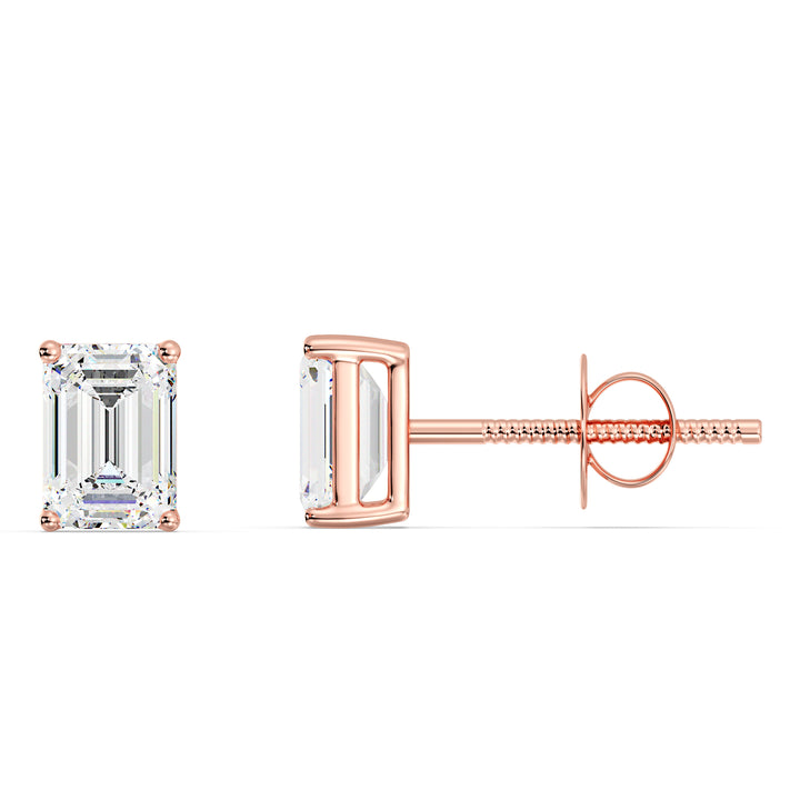 Emerald-Cut Lab-Grown Diamond Stud Earrings in 18K Rose Gold – A modern twist on classic sophistication with IGI-certified diamonds
