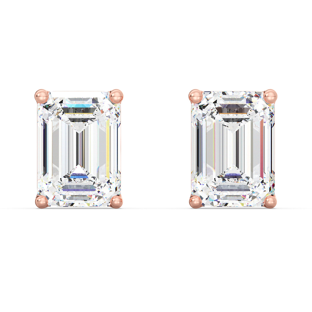 Emerald-Cut Lab-Grown Diamond Stud Earrings in 18K Rose Gold – A modern twist on classic sophistication with IGI-certified diamonds
