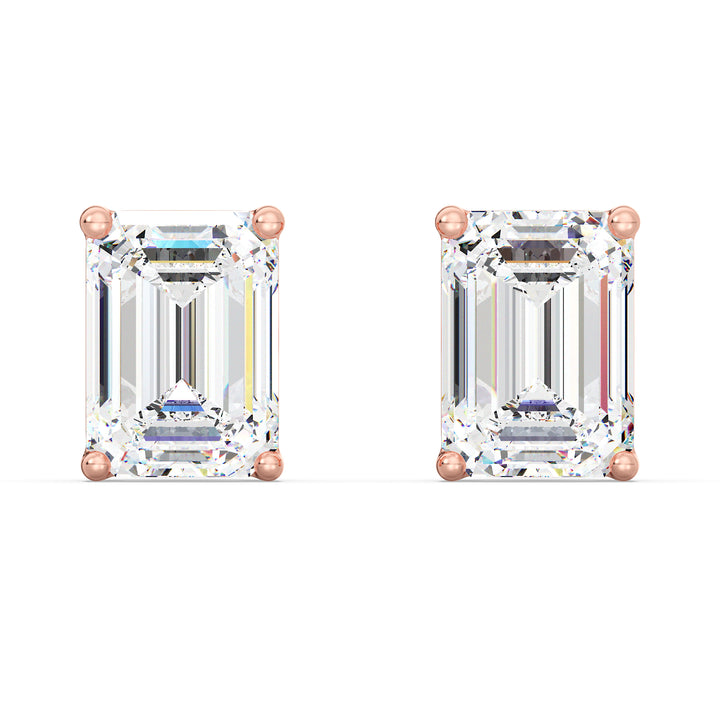 Emerald-Cut Lab-Grown Diamond Stud Earrings in 18K Rose Gold – A modern twist on classic sophistication with IGI-certified diamonds