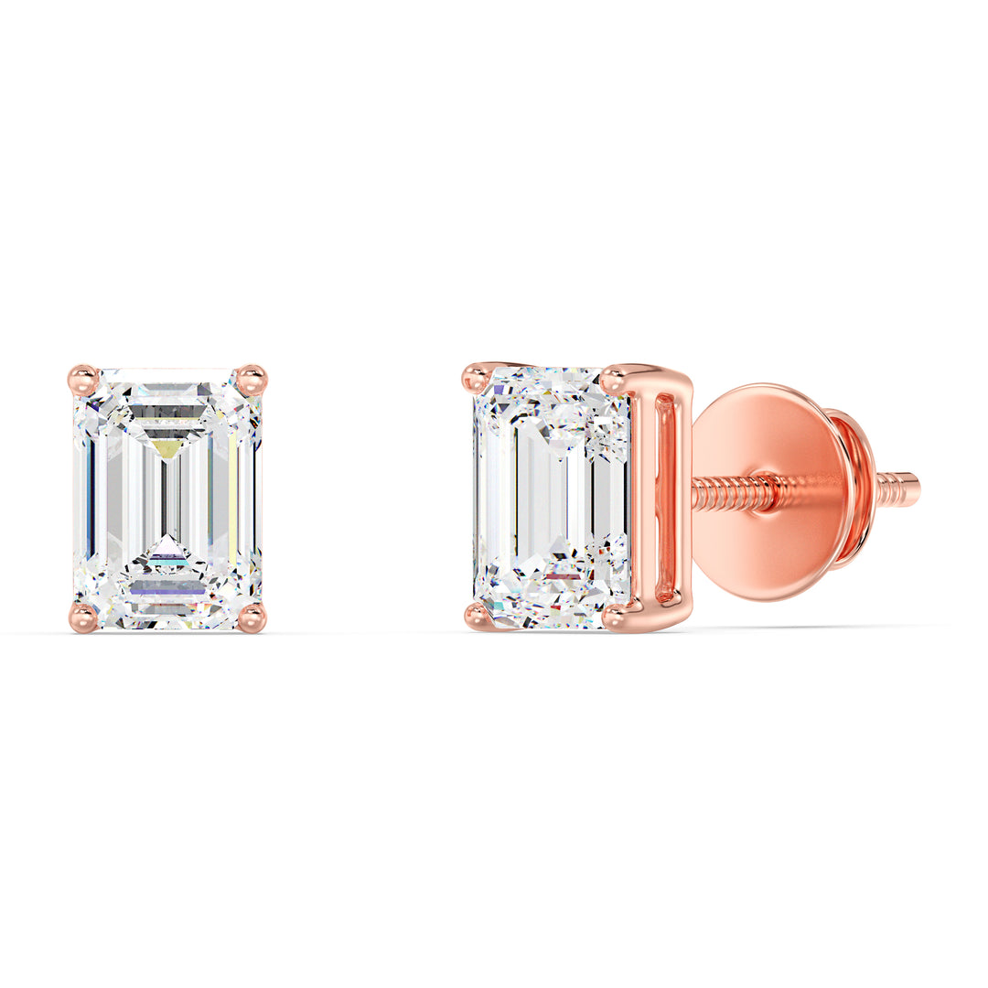 Emerald-Cut Lab-Grown Diamond Stud Earrings in 18K Rose Gold – A modern twist on classic sophistication with IGI-certified diamonds